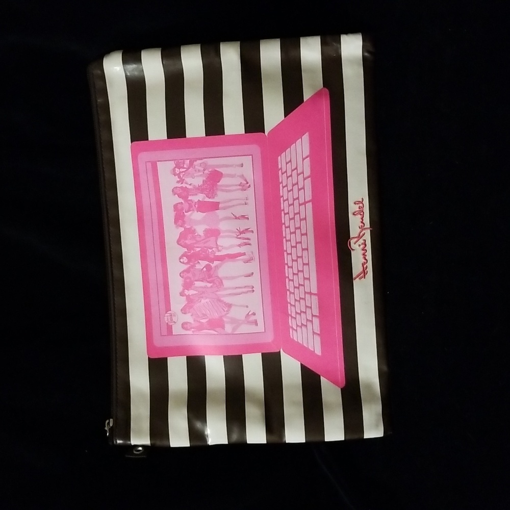 Henri Bendel Pink and Brown Striped Laptop Pouch.